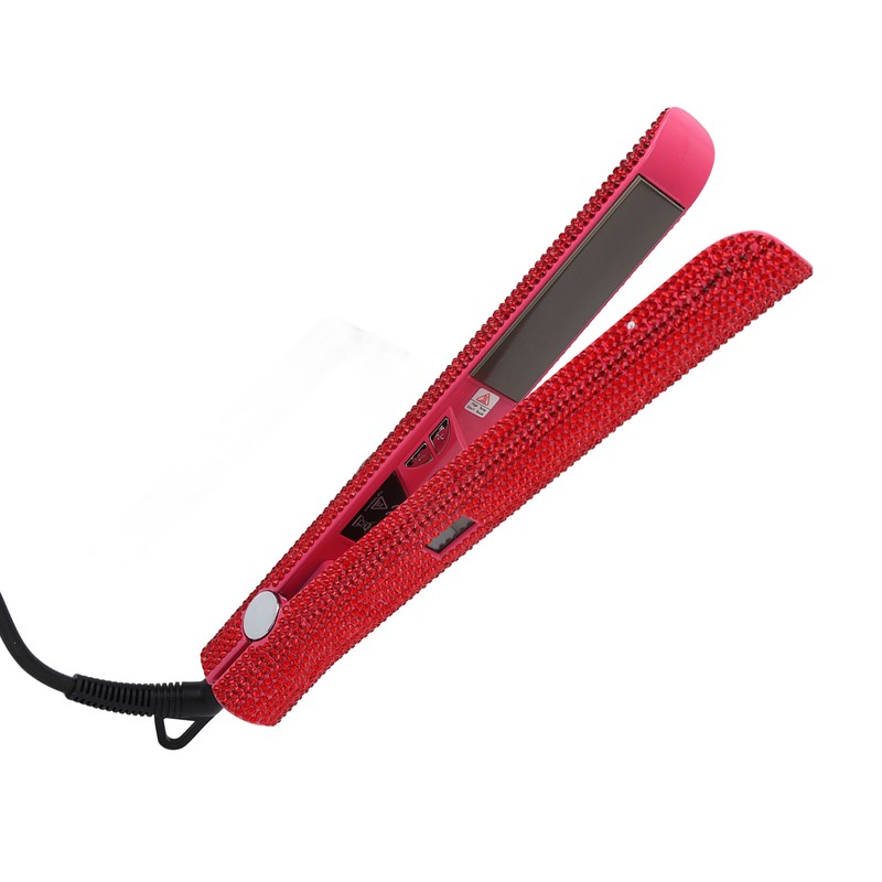 Professional Red Hair Straightener Titanium Curler Straightening Curling Rhinestone Flat