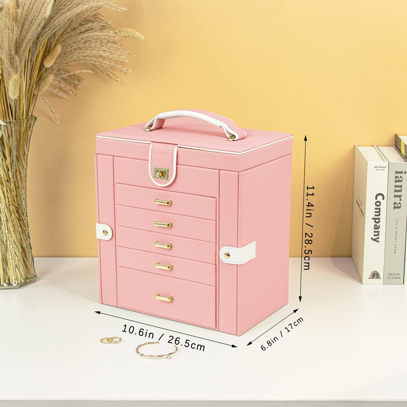 KAMIER Jewelry Box for Women, 6-Layer Large Jewelry Organizer Box