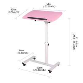 Qiveno Mobile Laptop Table, Small Standing Desk, Angle & Height Adjustable Rolling Laptop Desk Cart Over Bed Table for Home Office (Pink)