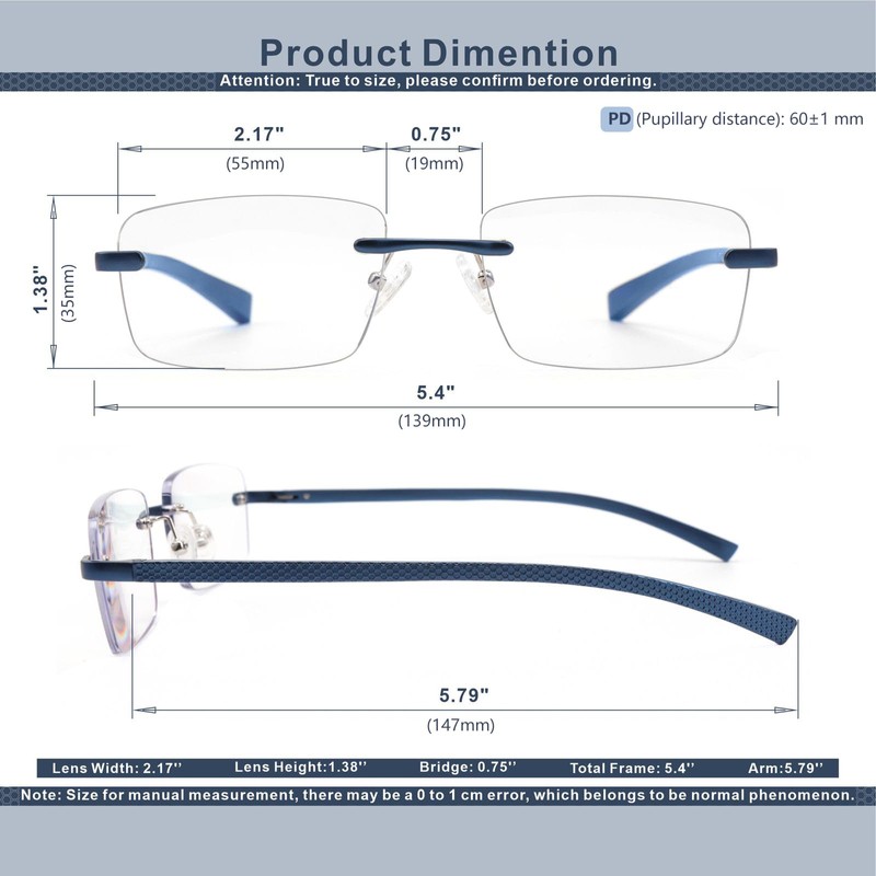 Missfive Premium Aluminum Progressive Multifocus Reading Glasses Men Blue Light