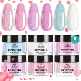 Beetles Dip Powder Nail Kit, 6 Colors Pink White Purple Powder Dipping Set for All Seasons, Blue Pink Glitter Nail Art Manicure DIY, No Need Nail Lamp Cured Spring Valentines Day Gifts for Women