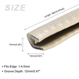 METALLIXITY Edge Trims (5M/16.4Feet) 1Pcs, PVC U-Seal Fits 1-4.5mm Edge Seal Strip with Iron Sheet - for Home Door Window, Beige
