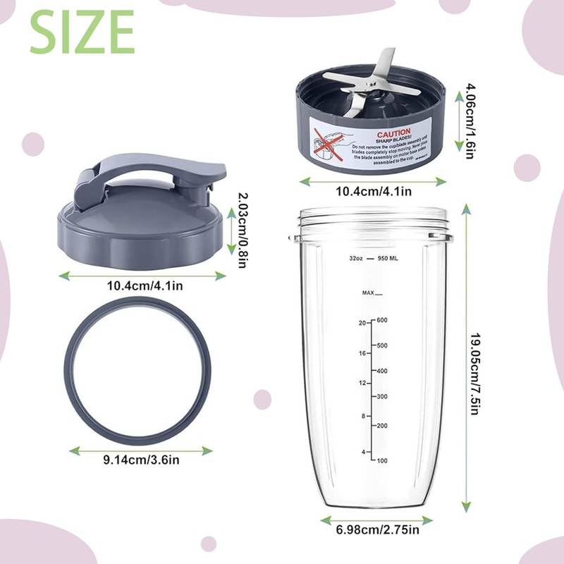 Roczential 7 Blender Cup and Blade Replacement Kit, 32 oz