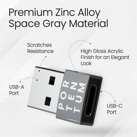 PORTENTUM USB to USB C Adapter - 480MB Speed - Premium Zinc Enables with High Heat Resistance - Adapter USB to USB C Only 4 Grams