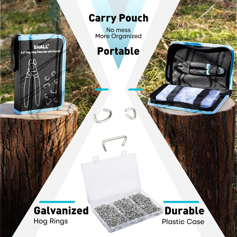 SHALL Bent Hog Ring Pliers Kit with 600pcs Galvanized Hog
