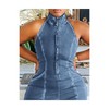 xxxiticat Women's Denim Jumpsuit Sleeveless Front Zipper Up Open Front