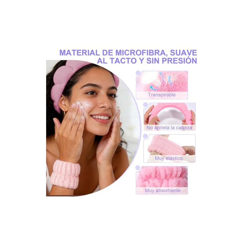 6 diademas skincare OVQZAW con muñequeras absorbentes de alta elasticidad