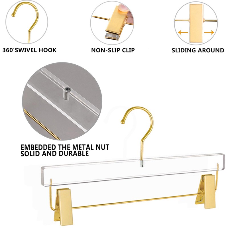 Besser 10 Pack Gold Acrylic Hangers,Clear Hanger with Gold Hook,Luxurious