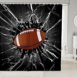 American Football Shower Curtains Home Decor,3D Rugby Cool Modern Sports Games Bath Curtain,Grey White Dots Graffiti Cloth Waterproof Fabric Bath Room Decor Set with Hooks, 72Wx72L inch