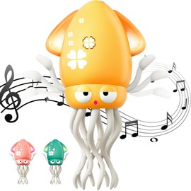 Electric Dancing Octopus Baby Toy, with Automatic Obstacle Avoidance Sensor, Upright & Crawling Modes, Rechargeable Magic Dancing Music Squid for Kids Ages 3-7, Fun Birthday Gift for Boy Girl(Orange)