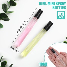 Zhehao 10 Pcs Mini Spray Bottles 10 ml Clear Glass Perfume Bottles Refillable Fine Mist Perfume Atomizer Portable Empty Sample Containers for Cleaning, Essential Oils, Travel(Black Cap)