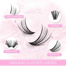 FADLASH Cluster Lashes Kit 30D+40D DIY Lash Cluster Kit D Curl Eyelash Clusters with Thin Band DIY Tool for Self Application at Home (30D+40D-0.07D, 8-16mm Kit)