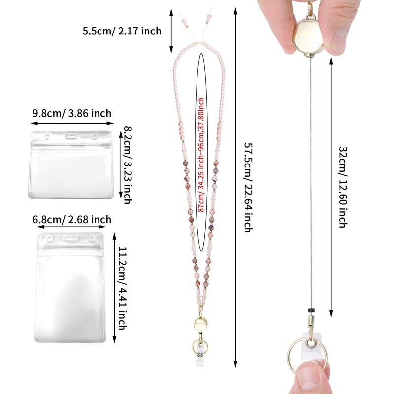 Retractable Lanyards for ID Badges, Natural Stone Beaded Teacher Lanyard
