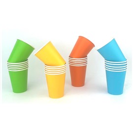 9oz Disposable Paper Drink Cups, Orange Green Blue Yellow Birthday Supplies, Party Tableware, Set of 24