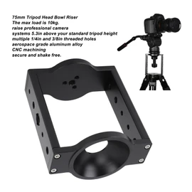 75mm Tripod Head Bowl Riser, Camera Tripod Head Height Riser, Aluminium Half Ball Flat to Bowl Adapter, Multiple Interfaces for Accessory Expansion, for Tripod DSLR Rail Slider
