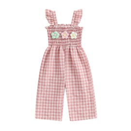 Caziffer Baby Girls Rompers Jumpsuit Tie-Up Straps Sleeveless Halter Floral Print Toddler Overalls Summer Trouser Outfit Infant Clothes (A Pink, 2-3T)
