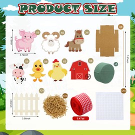 Weekgrat 132 Pcs 6 Sets Farm Animal Party Centerpieces Farm Themed Party Table Toppers with Wooden Fence Gingham Ribbon Animal Cutouts and Stickers for Barnyard Party Baby Shower Birthday Supplies