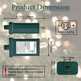 12V 1.67A Power Supply Class 2 Transformer Raintight IP44 US Plug Connector 1/2in 12mm Adapter for LED String Seasonal-Use Light, Holiday Lighting, Christmas X-Mas Tree TS-20WL12V - Right Positive