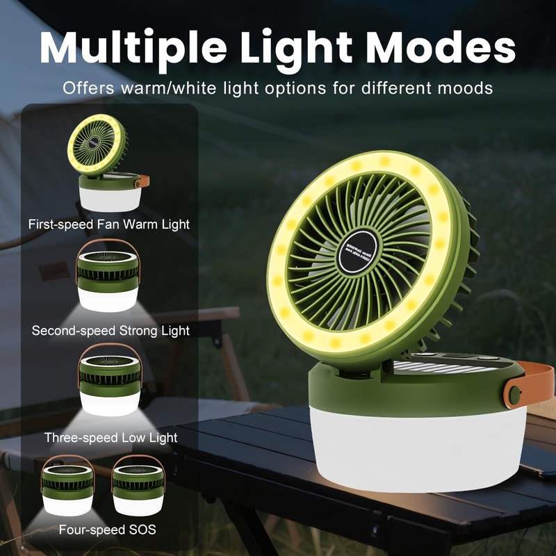 Solar Camping Fan Rechargeable Camping Light, Folding Portable Solar Outdoor