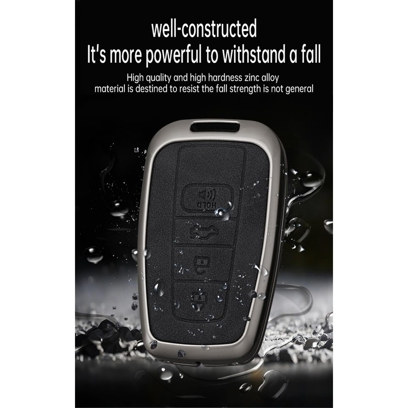 SANRILY Metal Leather 4 Button Key Fob Cover Fit for