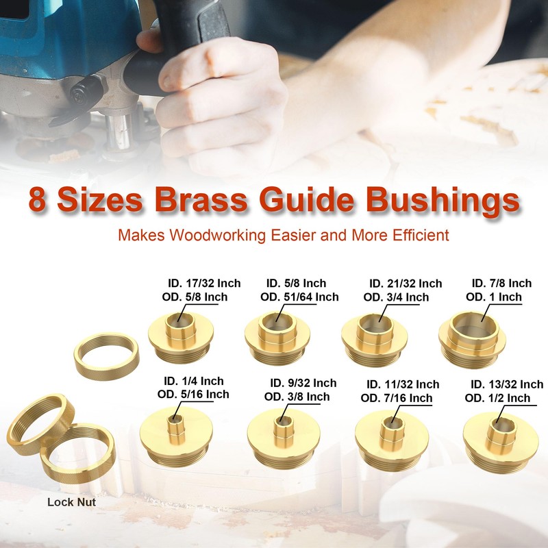 BOZXYE 13 Pcs Brass Router Template Bushing Guide Set with