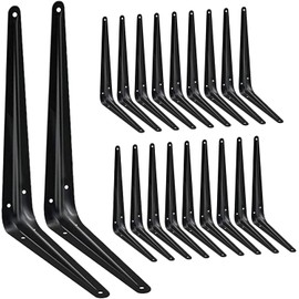 AIBOVI Heavy Duty 20 Pack Shelf Brackets 8X6 inches, Black Iron Metal Floating Shelf Bracket, Rustic Farmhouse Decorative L Brackets for Shelves, Wall Mount Corner Brace for Wood Boards