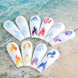 10 Rolls 4x100cm Holographic Flame Nail Foil Transfer Stickers Adhesive 3D Vinyls Starry Paper Glitters Designs Acrylic Manicure for Nails Decor Art DIY Decoration Kit.