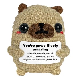 Krinisou Pug Gifts for Pug Lovers, Positive Crochet Animals Dog Puppy, Mini Cute Pug Decor, Easter Basket Stuffers Encouragement Inspirational Gifts for Women