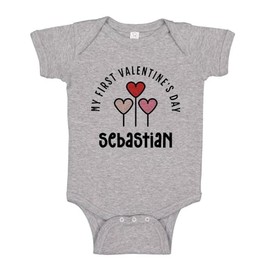 TATY Kids My First Valentine's Day Sebastian Baby Infant One Piece Bodysuit Newborn Heather Grey