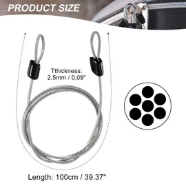 MECCANIXITY Security Steel Cable Lock, Safety Cable Flexible Wire Rope Luggage Lock 3.3feet 2.5mm Vinyl Coated Braided Steel with Double Loop for Bike Bicycle U-Lock Padlock Transparent