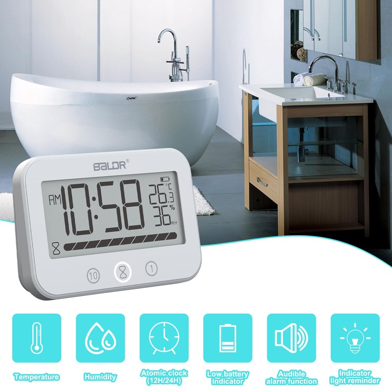 ALEENFOON Digital Bathroom Clock, IP54 Waterproof Shower Clock with Temperature