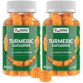 YumV's Turmeric Gummies with Ginger and Piperine - Peach Flavored Gluten Free Vegetarian Turmeric Ginger Supplement with Black Pepper 60 Count (Pack of 2)