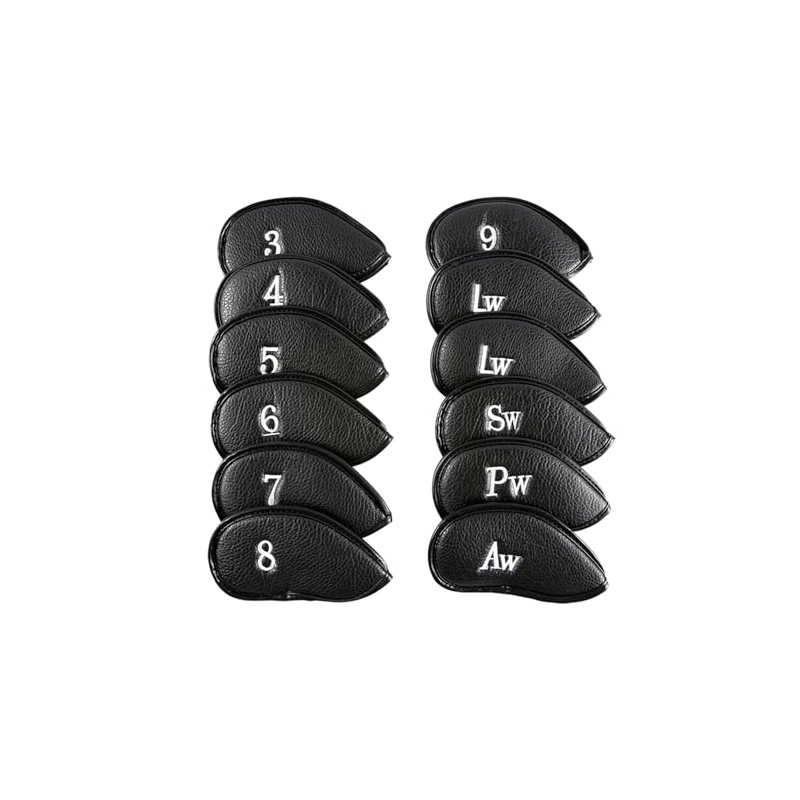 12 Pcs Golf Club Head Covers with Embroidered Labels, Leather