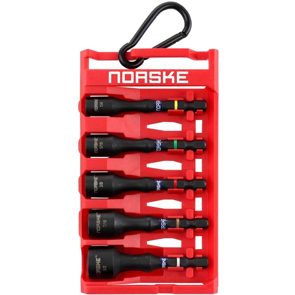 Norske Tools NIBPI650 Impact Torsion Magnetic Nutsetters (1/4", 5/16", 3/8", 7/16" and 1/2") 5pc Pack Clip