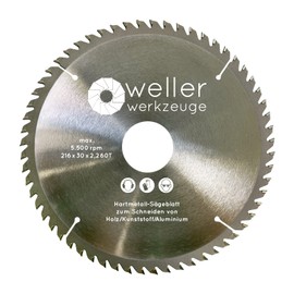 WELLERWERKZEUGE Professional Carbide Circular Saw Blade 216 x 30 mm 60 Teeth for Wood Plastic Aluminium Suitable for Cordless Circular Saw Table Saw Hand Circular Saw Chop Saw Makita
