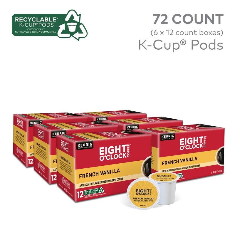 Eight O'Clock Coffee French Vanilla, Single-Serve Coffee K-Cup Pods, Medium