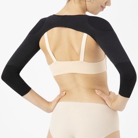 BePit 52 Women's Body Shaper, Back Correction, Integrated Arms, 3D Braided Fabric, Wave Treatment, For Second Arms, Tightening, Lower Arms, Improves Posture, Prevents Cold & Cold Protection, Body Shaping, Beautiful Pit (Black, L to LL, Bicep Circumferenc