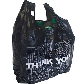 TRENDSKY Pack of 100 Black Shirt Carrier Bags Plastic Bag Thank You 54 x 28 + 12 cm, 24 my, 15 L, Bag for Shop Kiosk, black