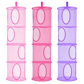 LIVEHITOP 4 Tier Hanging Storage, 3 Pieces, Foldable Storage Basket for Children's Room, Bathroom, Balcony (Pink, Rose, Purple)