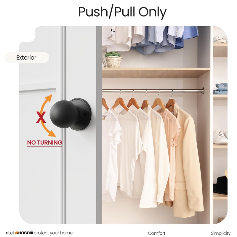 HOSOM 2 Pack Dummy Door Knob Matte Black Dummy Door