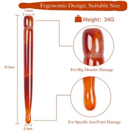 Red Agate Jade Manual Acupressure Pen-Trigger Point Massage Tool-Reflexology Pressure Point Massager Tools for Full Body Relax Deep Tissue, Real Crystal Natural Facial Massage Beauty Bar