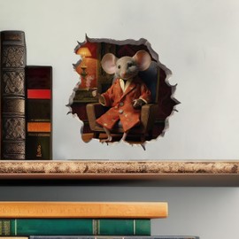 Lounging Gentlemen Mouse in Mouse Hole Decal - Mouse Hole 3D Wall Sticker