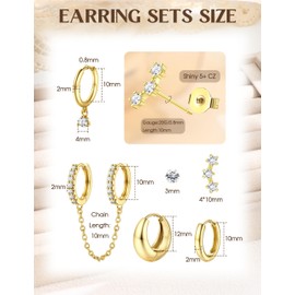 MILACOLATO Gold Hoop Studs Earrings Set for Women 14K Gold Plated Huggie Hoop Earring for Multiple Piercing Hypoallergenic Stackable Small Silver Cartilage Earrings for Women Jewelry Gold