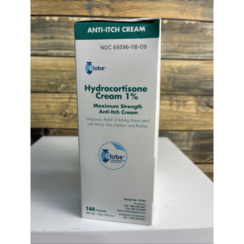 Globe- 144 Pack Hydrocortisone 1% Maximum Strength Cream, 0.9g Single