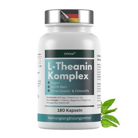 EXVital® L-Theanine Complex, 400 mg Theanine from Green Tea Leaf Extract with Magnesium Bisglycinate, Ashwagandha & Vitamin B6-180 Capsules, L-Theanine Amino Acid, Vegan & Laboratory Tested
