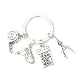 OBEISN Creative Keyring for Women, Practical Companion with Calculator, Compass and Ruler, Stylish Gift for Girlfriends, Gifts for Women, Silver1, S