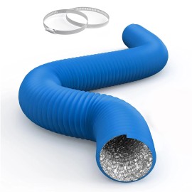 iPower 4 Inch 8 FT Flexible Aluminum Ducting Including 2 Clamps 1-Pack Blue