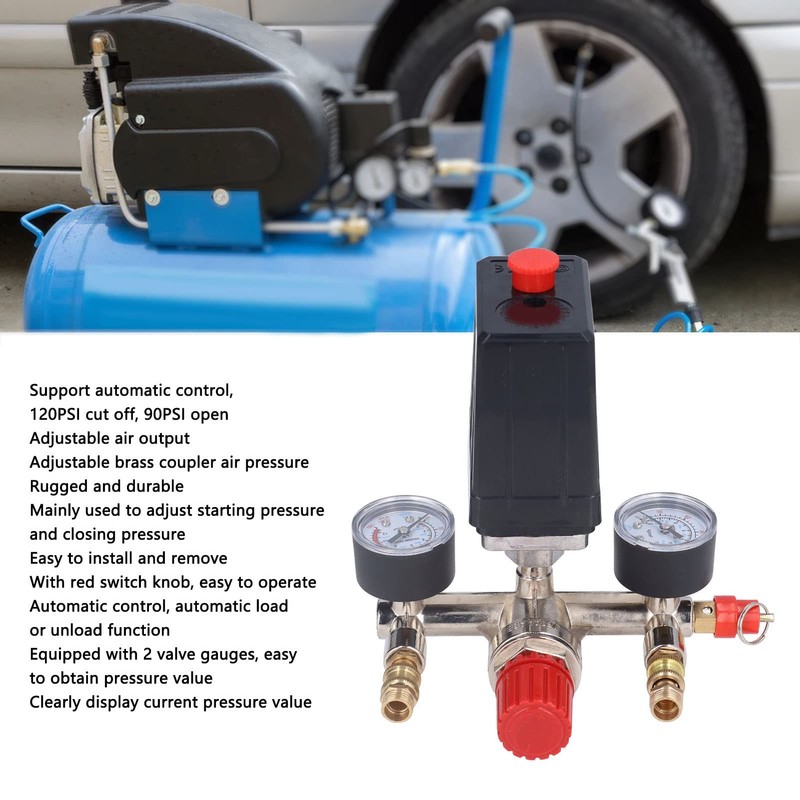 90-120PSI Adjustable Air Compressor Pressure Valve Kit with Switch, Regulator