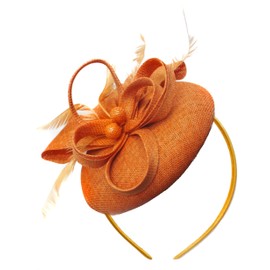 Caprilite Bead Round Pillbox Loop Sinamay Headband Fascinator for Women Wedding Ascot Races[Orange]