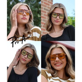 Pro Acme Retro Aviator Sunglasses for Women Men,Trendy Square Shades,Vintage Rectangle Sun Glasses(Black Frame Blue Lens)